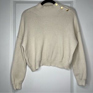 MNG Basics Cream Ribbed Sweater with Gold Button Detail Size XS Long Sleeve Soft